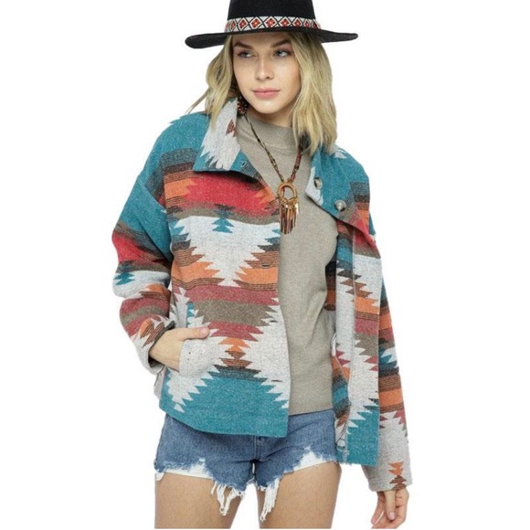New Tribal Aztec Print Flannel Shacket Coat Jacket Native Western Brand New - Picture 4 of 6